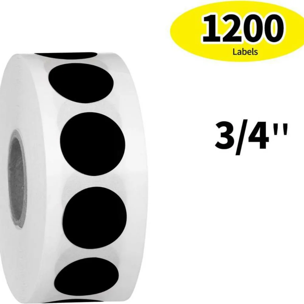 3/4 Inch Round Permanent Color-Code Dot Stickers Black Color Coding Circle Dot